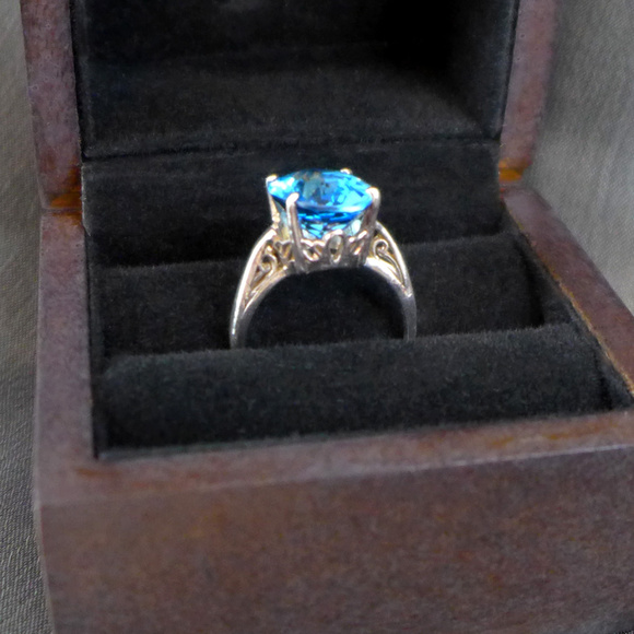 Jewelry - Simulated Blue Zircon Silver Ring Fairy Scrolls